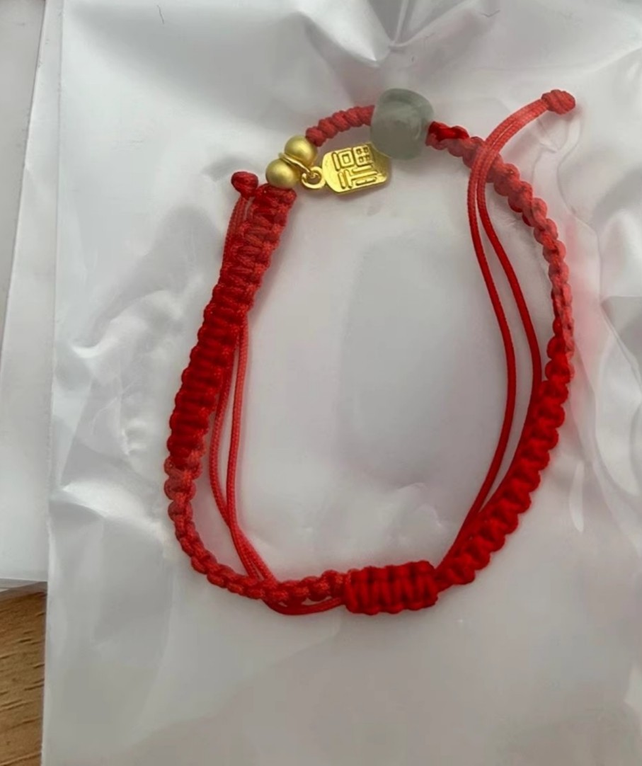 Elegant Chinese Style Red Rope Braided Imitation Jade Mom Bracelet Adjustable