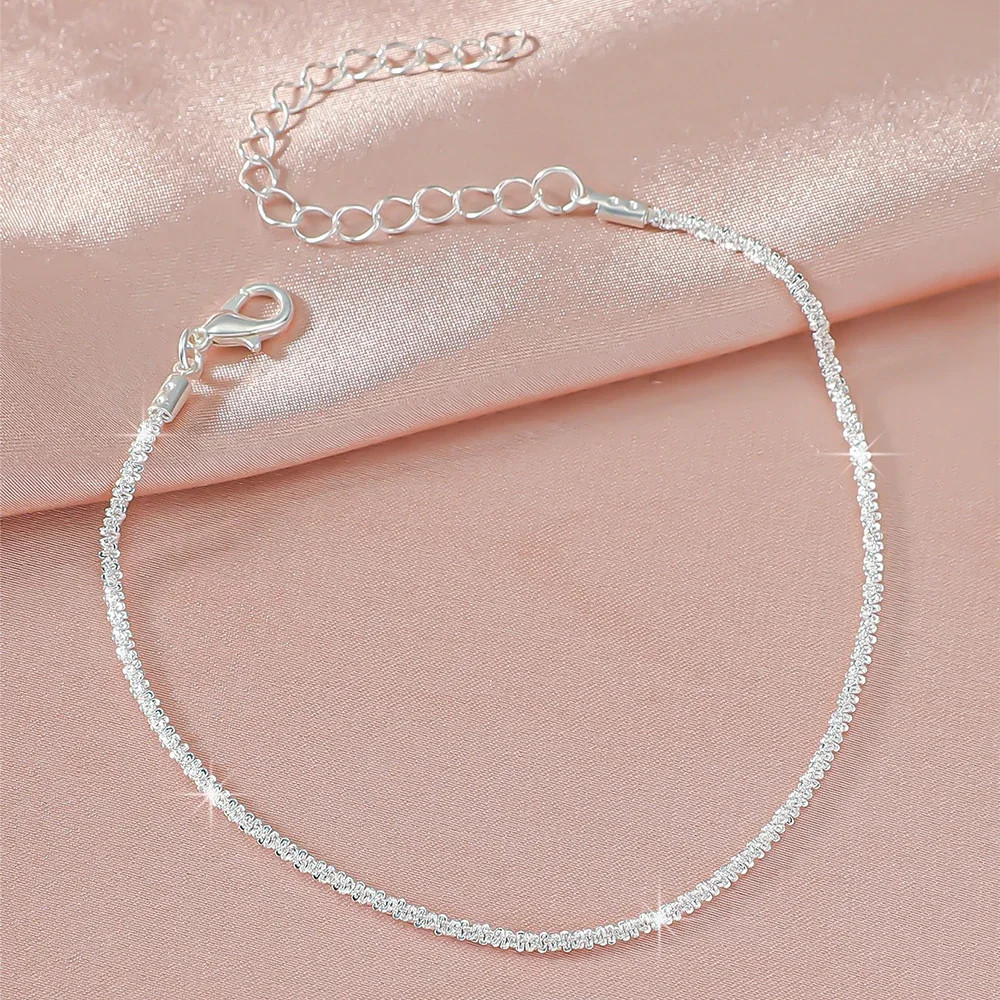 LATS Shiny Sparkling Simple Anklet for Women Gold Silver Color Elegant Jewelry F