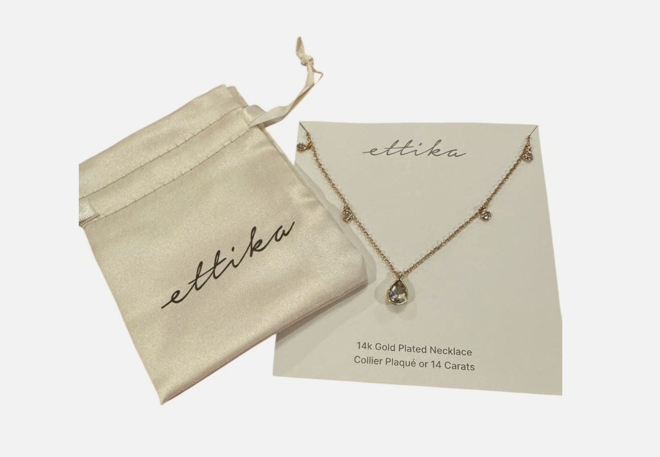 Ettika Dripping in Crystals Drop Necklace 14k Gold Plated Teardrop NEW