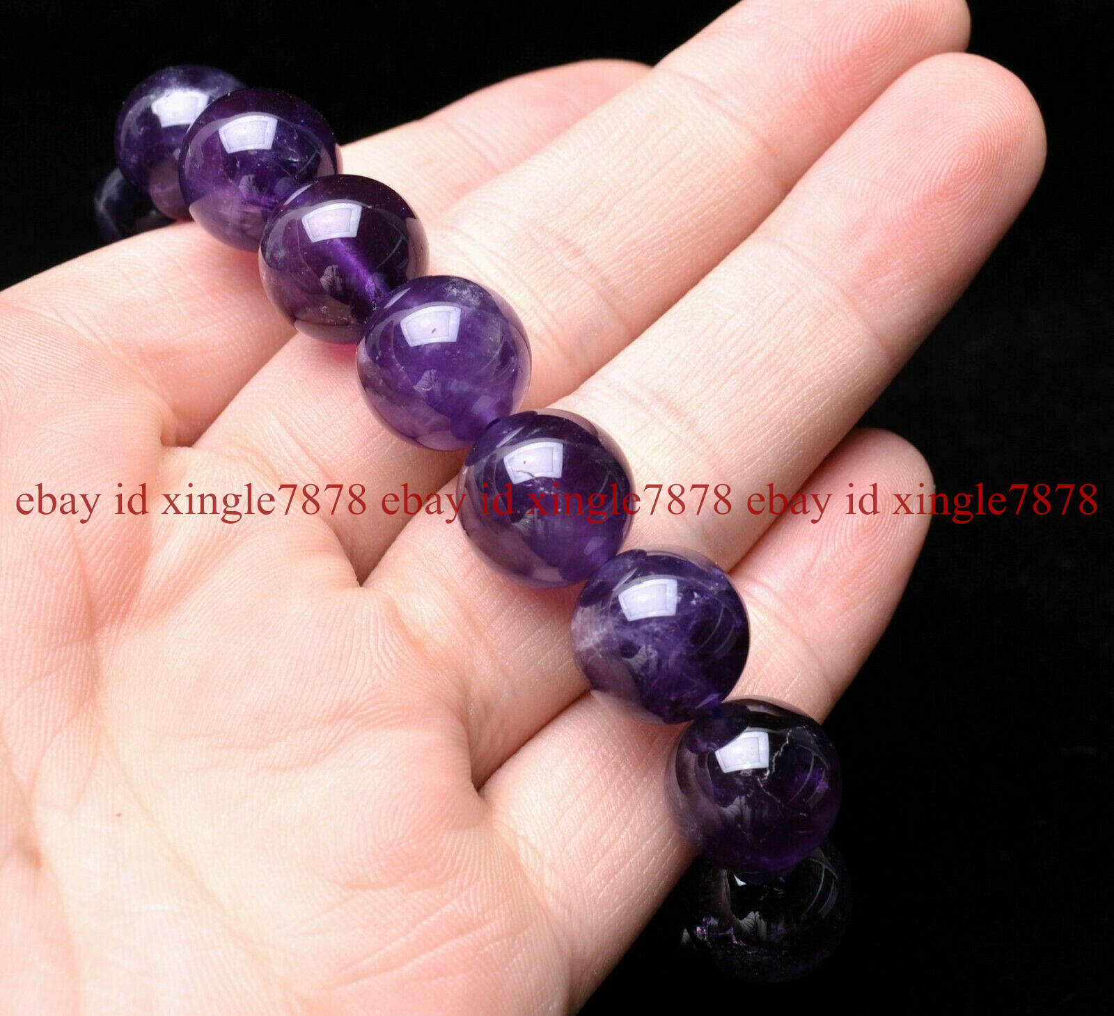 Genuine 12mm Natural Purple Amethyst Crystal Round Beads Bracelet