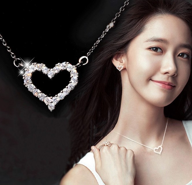 Rhodium 18″ Sterling Silver Cubic Zircon Open Heart Pendant Necklace Gift K14A