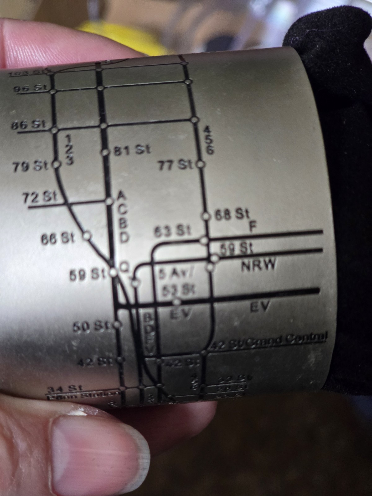 Pewter Cuff Bracelet Engraved Subway Map Design wall street to 148th NY
