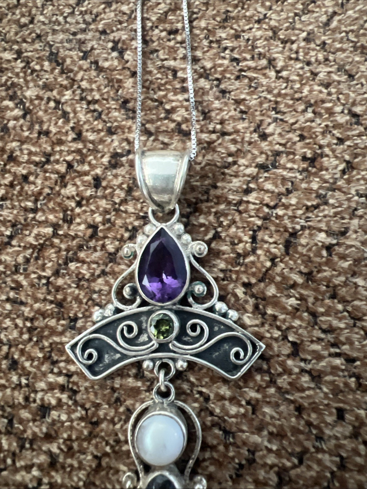 Sterling Silver MMA Int Multi Gemstone & Pearl Pendant Necklace