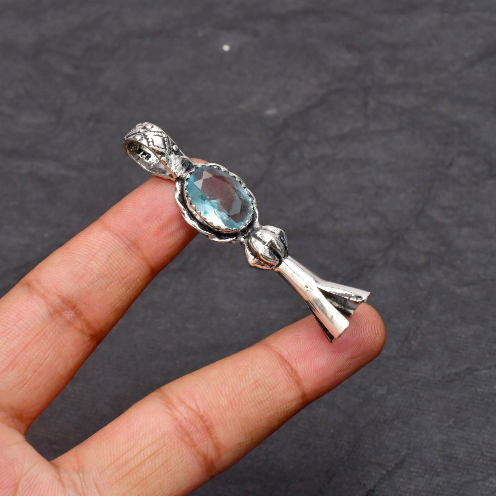 Aquamarine Gemstone 925 Sterling Silver Jewelry Pendant 1-2″