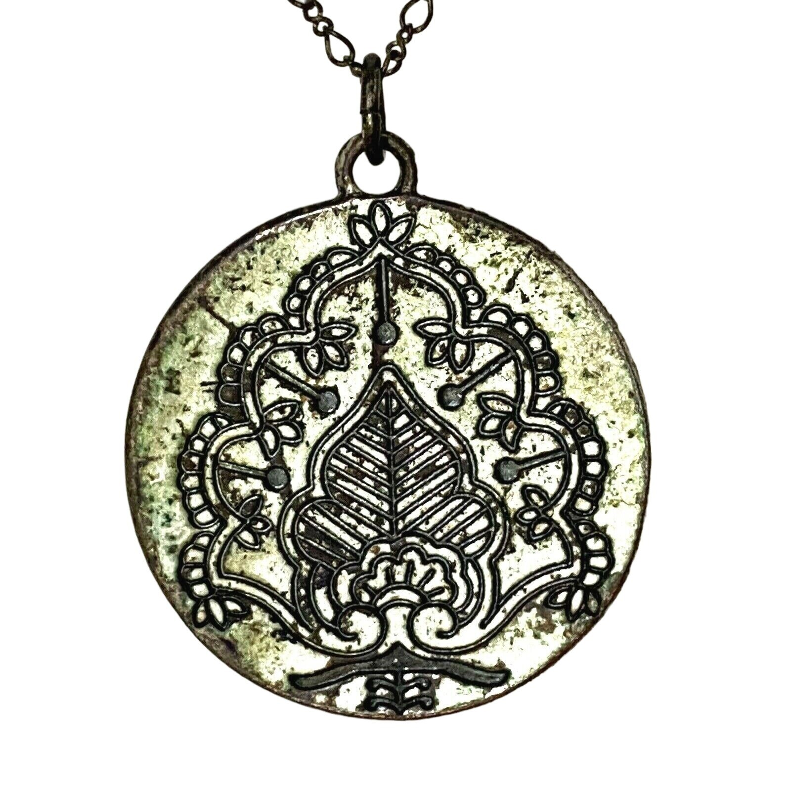 Xc Floral Pendant Necklace 18″ Boho Hippie Oriental Asian Vibes Purple Accents