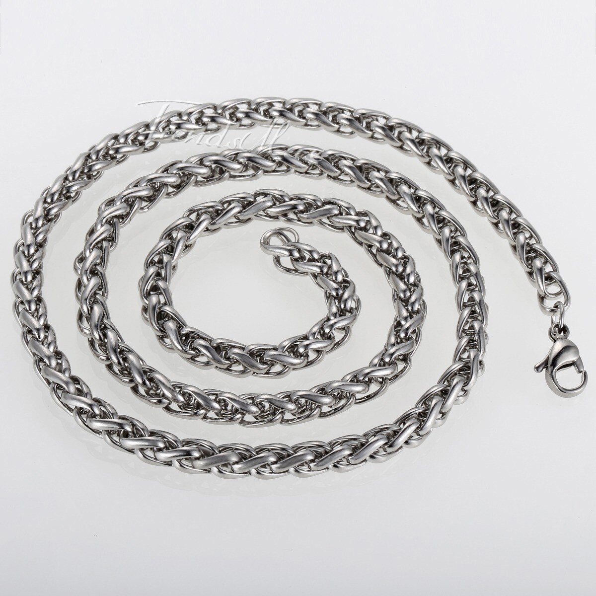 USA 4mm 28in Braided Wheat Chain Silver 316L Stainless Steel Men Women Necklace