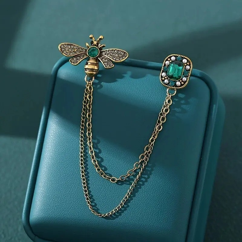 Bee Crystal Brooch Pin Tassel Luxury Women Sweater Jacket Fashion Jewelry Gift