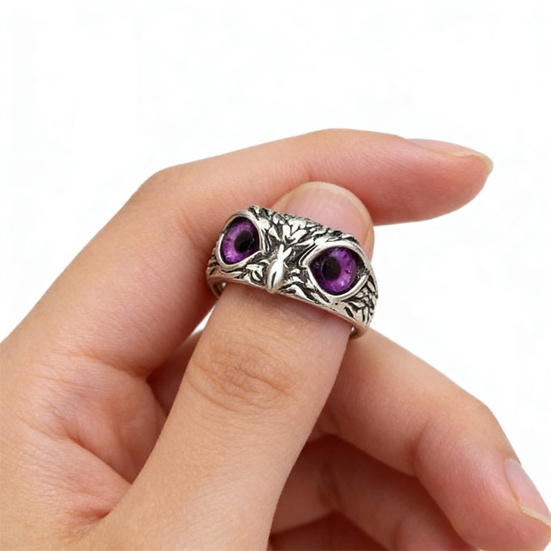 Retro Animal “Evil Eye” Owl Ring — Purple, Unisex Statement Jewelry (1 Piece)