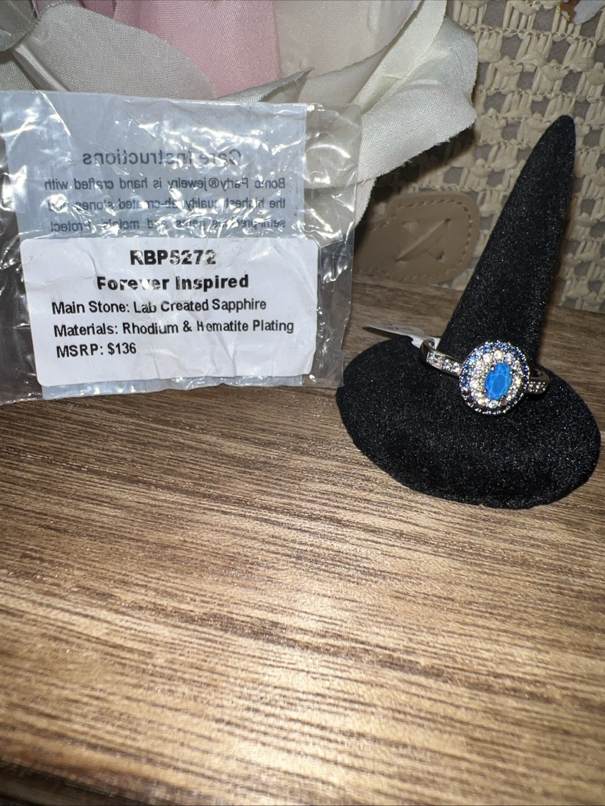 Bomb Party Forever Inspired Sz 9 Ring. Lab Created Sapphire. Rhodium & Hematite