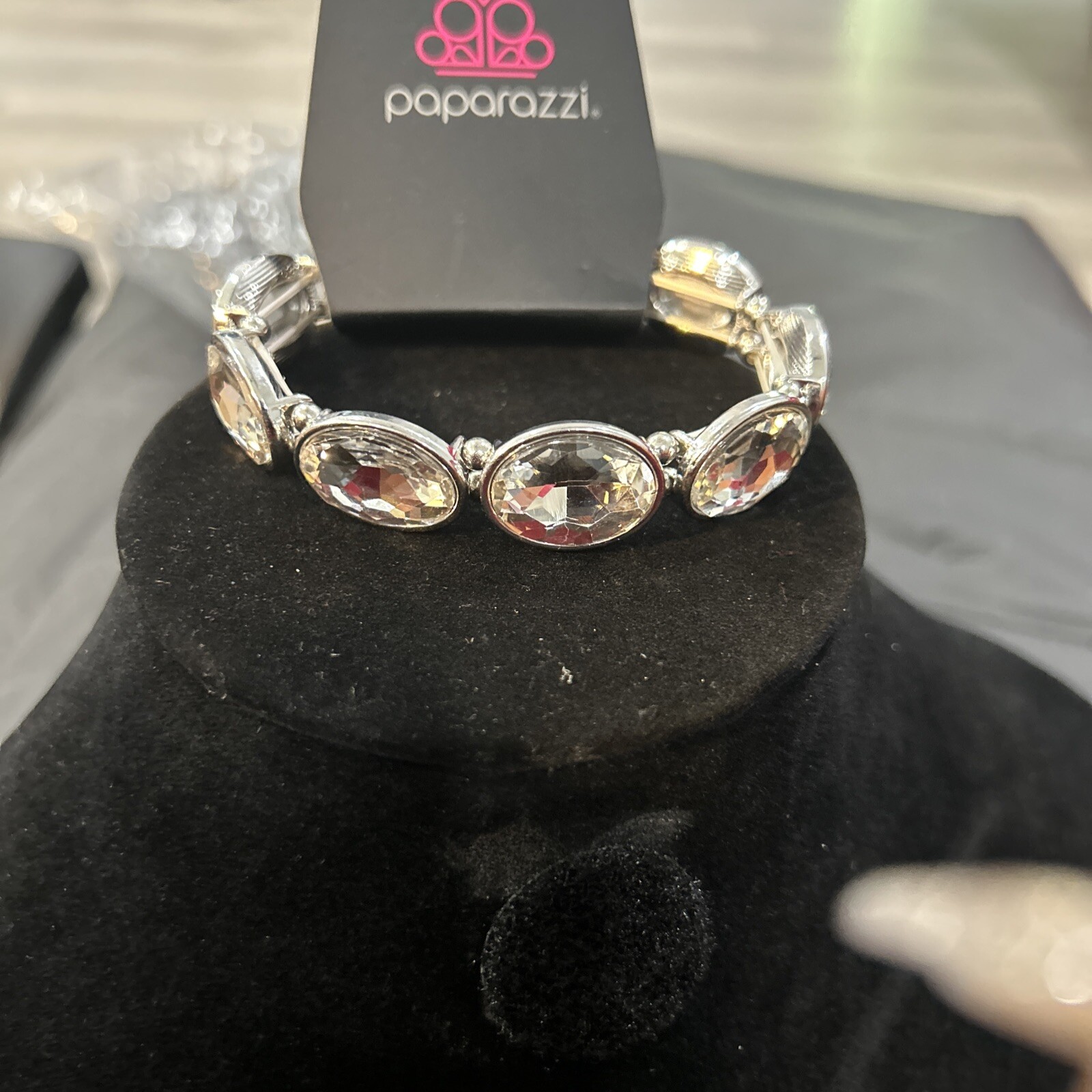 Elegant Rhinestone Stretch Bracelet With Silver Hardware