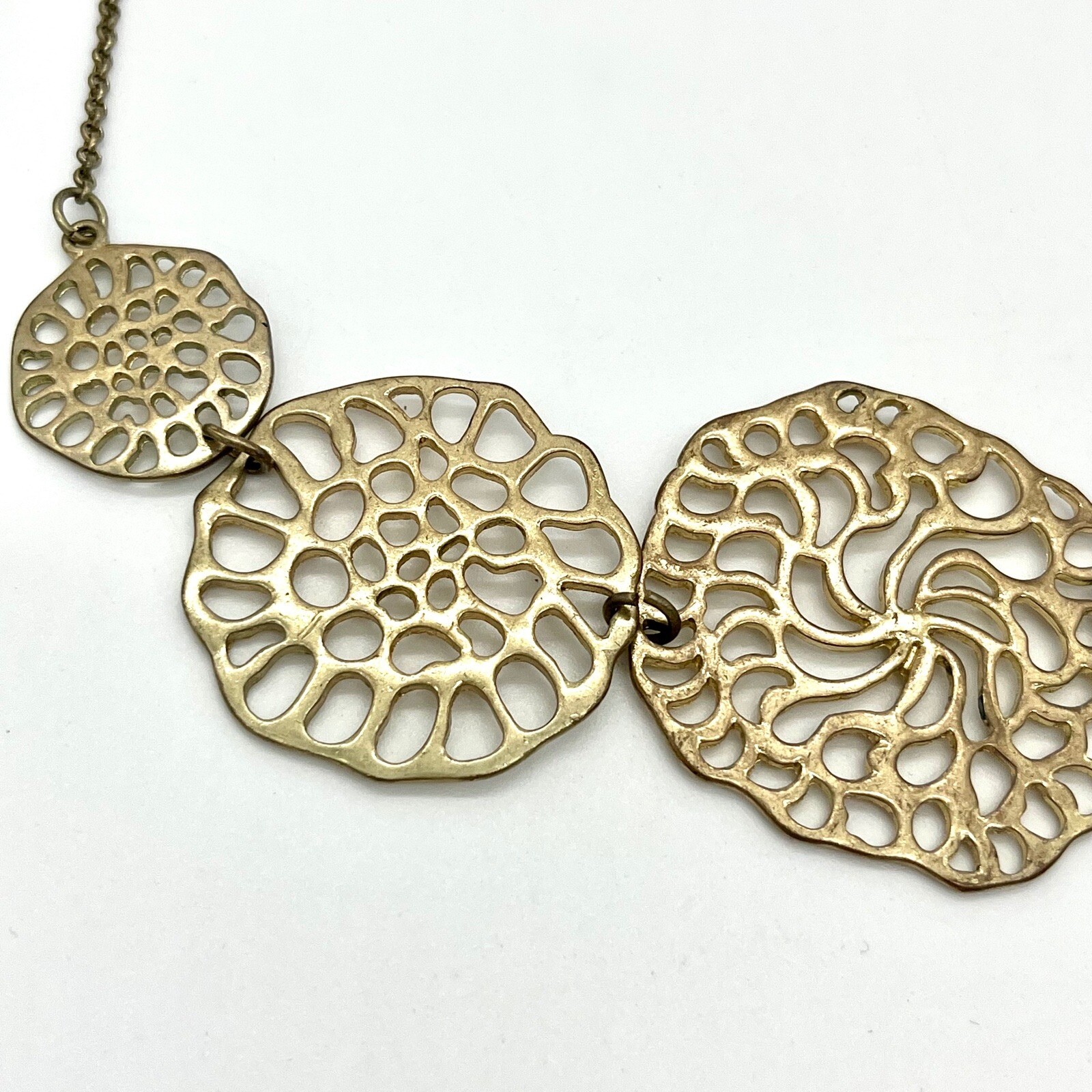 Statement Necklace Gold Tone Disc Medallion Chain Fashion Jewelry Filigree
