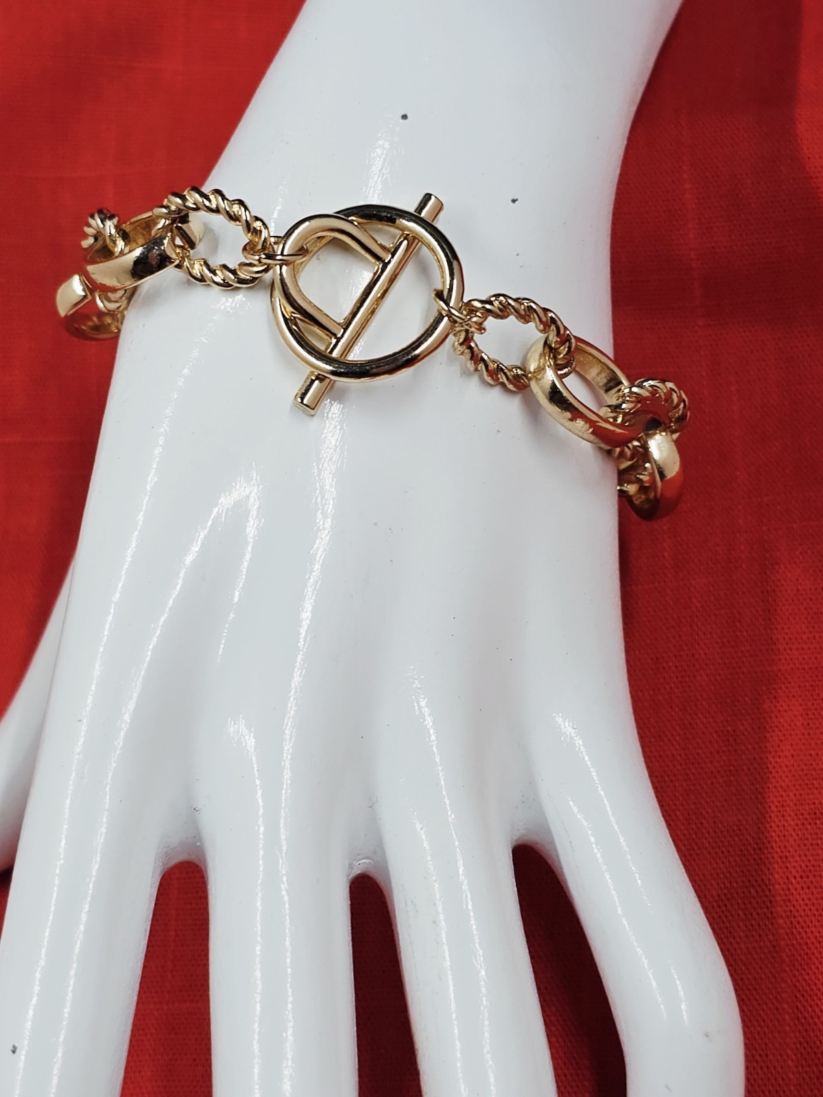 Goldtone Smooth & Rope Link Chain Bracelet, 8.25″