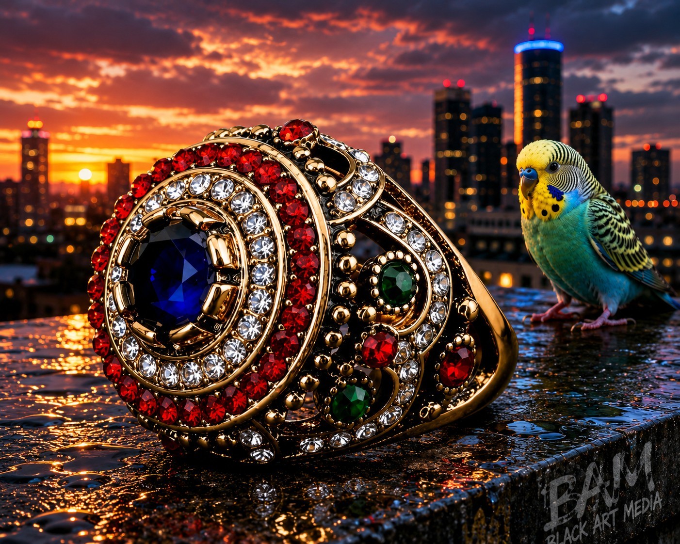 Men’s Vintage Blue Sapphire Pinky Ring Gold Tone Red Green Crystal Ring