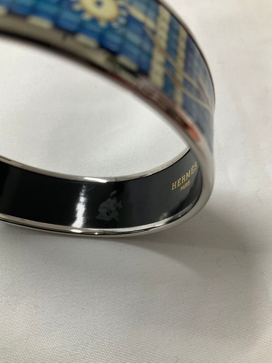 HERMES Cloisonne Enamel Email GM Bangle Bracelet Royal Blue Silver Women