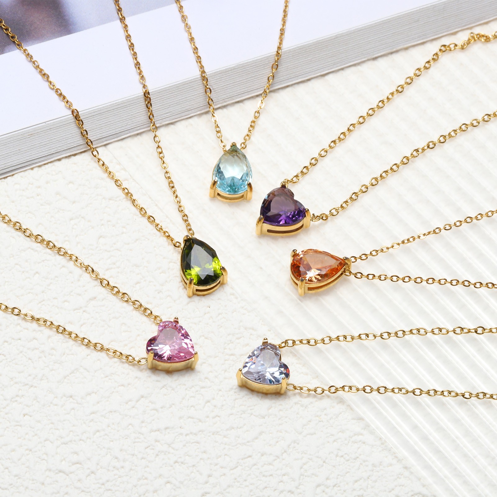 Birthstone Necklace for Women, Teardrop Pendant Necklace, Lake Blue