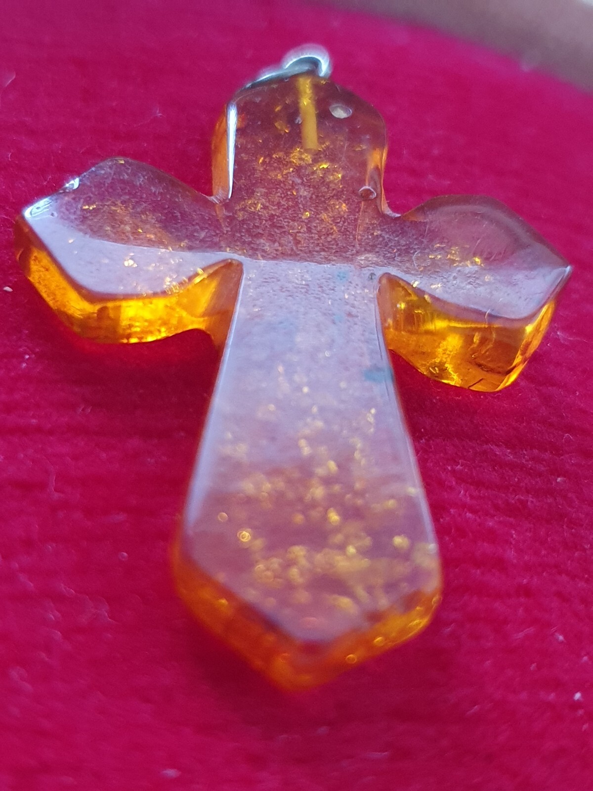 Artisan Amber Composite Silver Tone Cross Christian Religious Faith Pendant