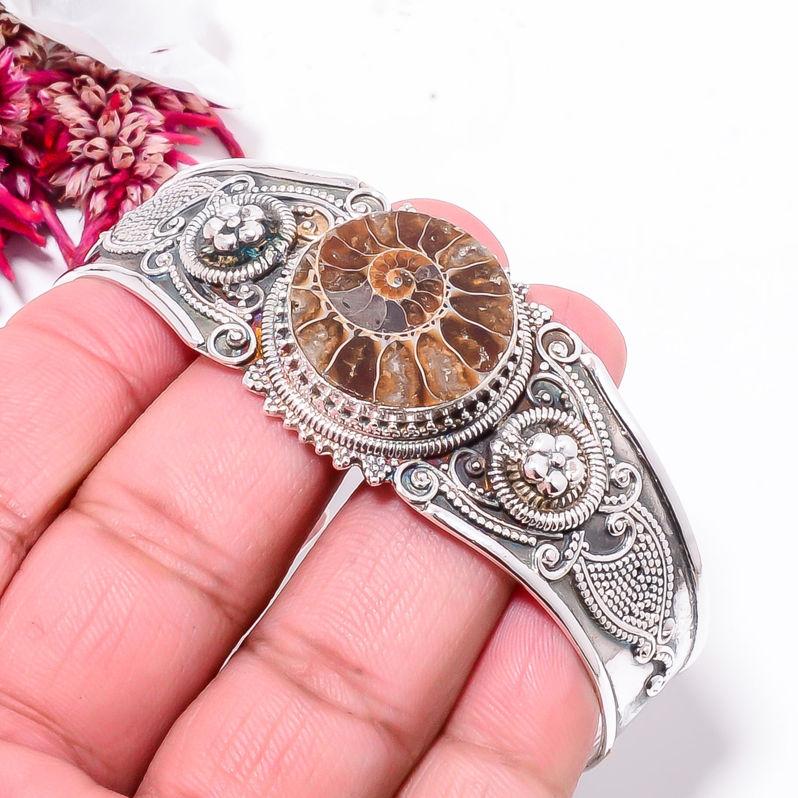 Cleoniceras Cleon Ammonite – Fossil 925 Sterling Silver Bali Cuff|C968458419