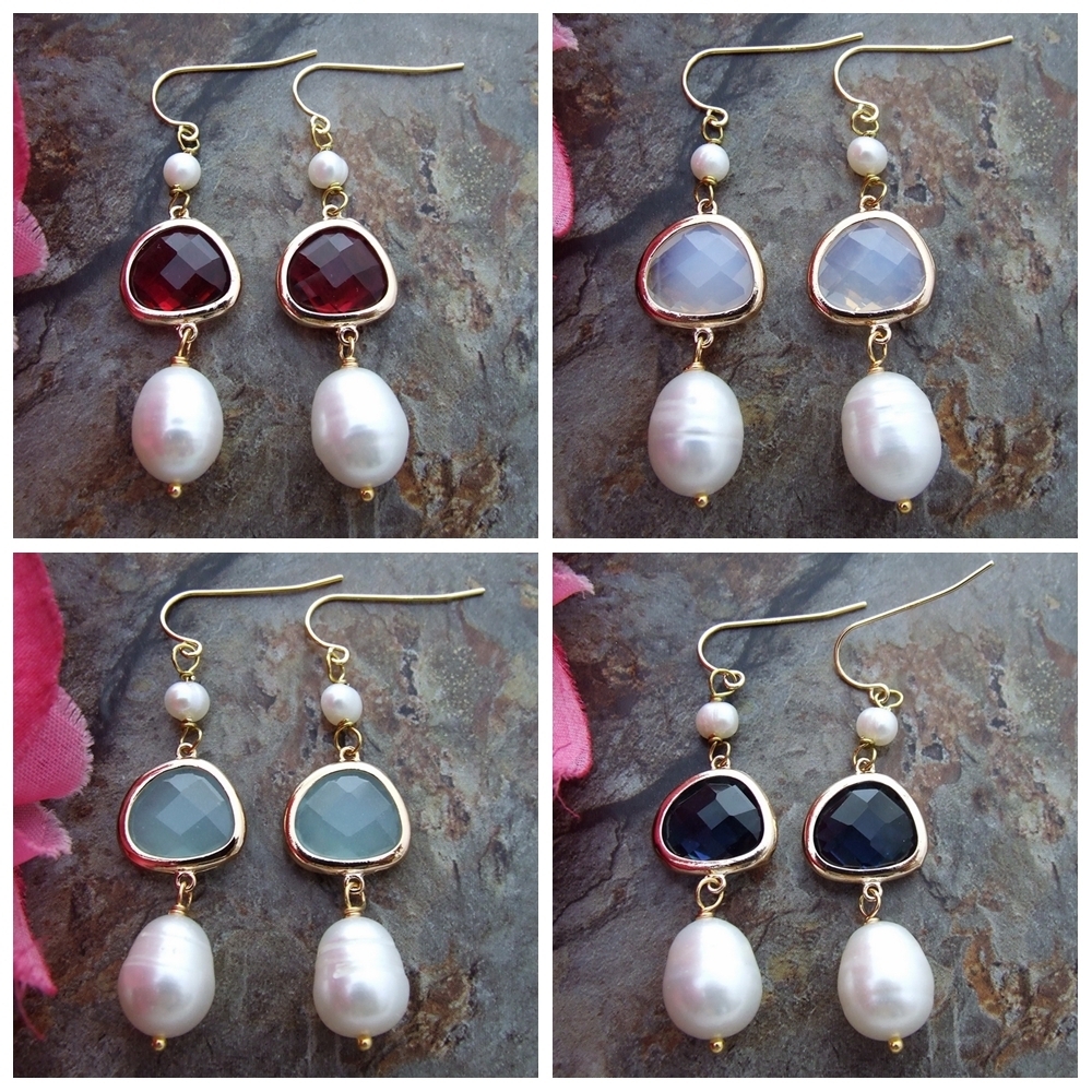 10x13mm White Rice Pearl Glass Gold Plated Hook Earrings