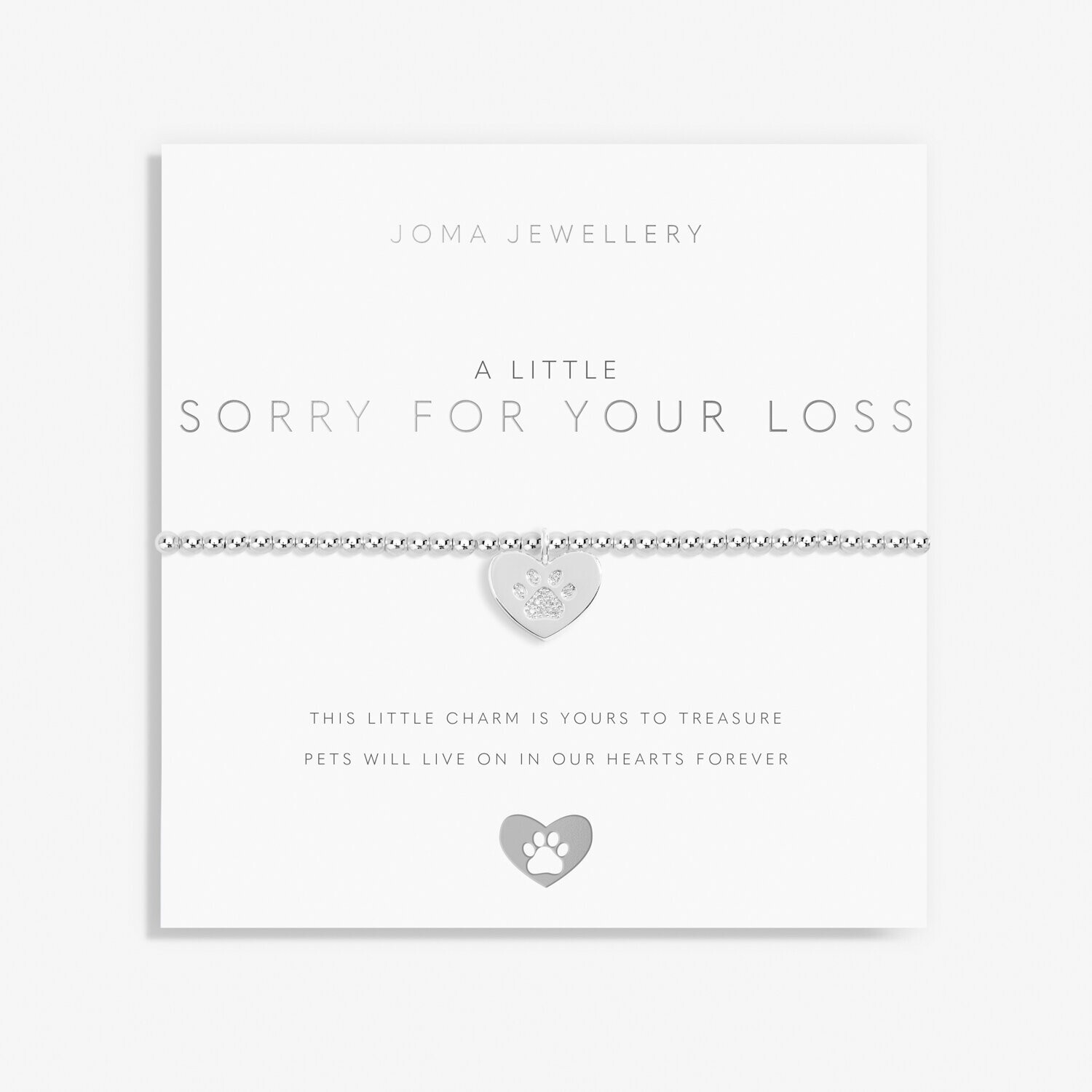 Joma Silver Plated Beaded Bracelet A Little SORRY FOR YOUR LOSS + Gift Bag 6070