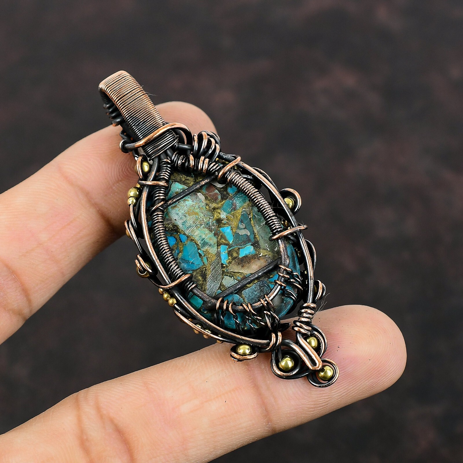Chrysocolla Wire Wrapped Tree Of Life Pendant Copper Jewelry For Women 2.76″