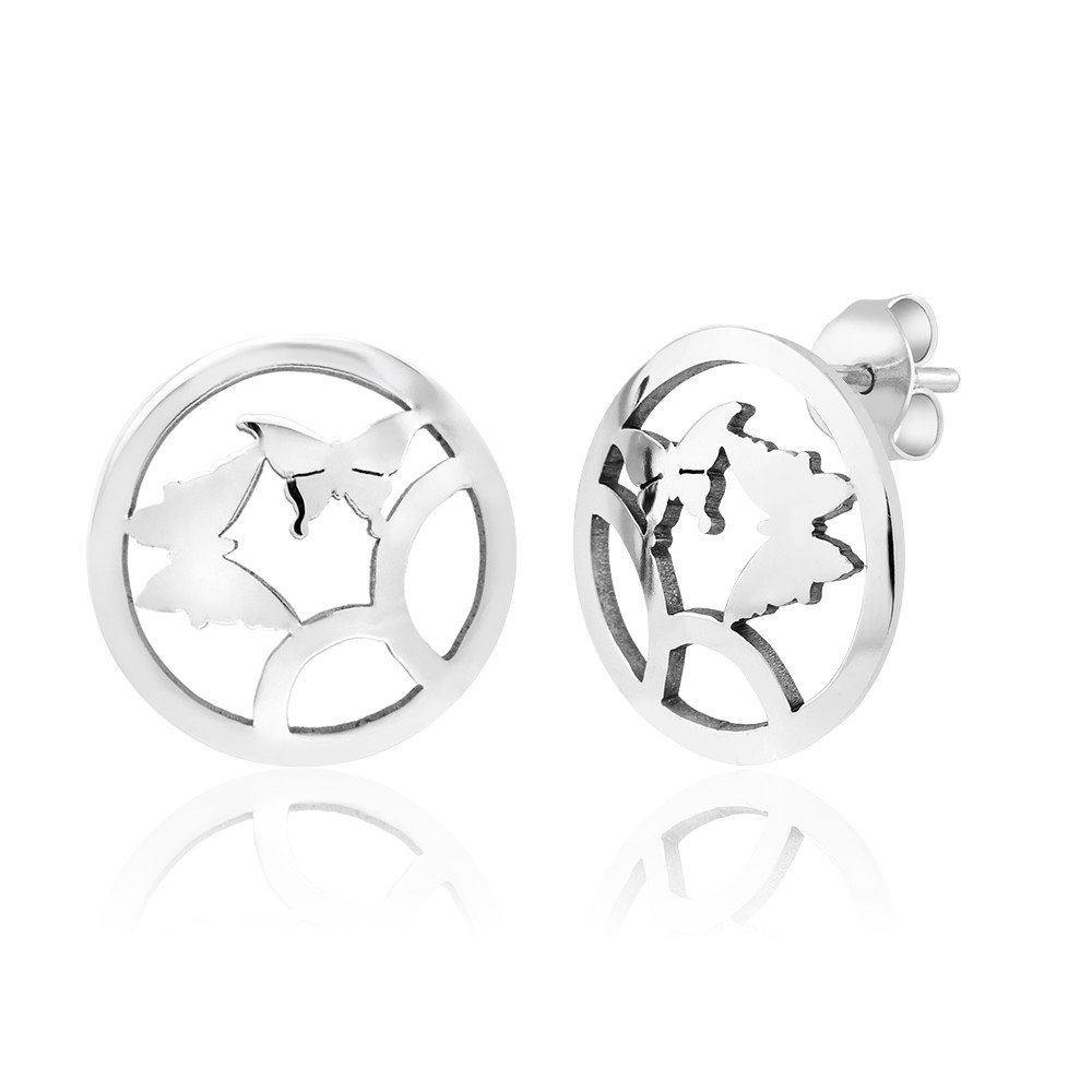 2pc Butterfly Tranquil Stone Stainless Steel Pendant Set With Matching Earrings