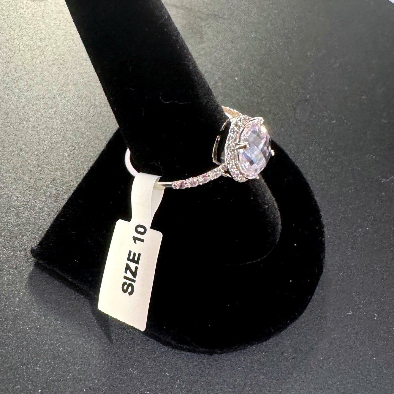 Size 10 2.80 CT Halo Ring Simulated White Sapphire Rhodium Plated Sparkly Fun