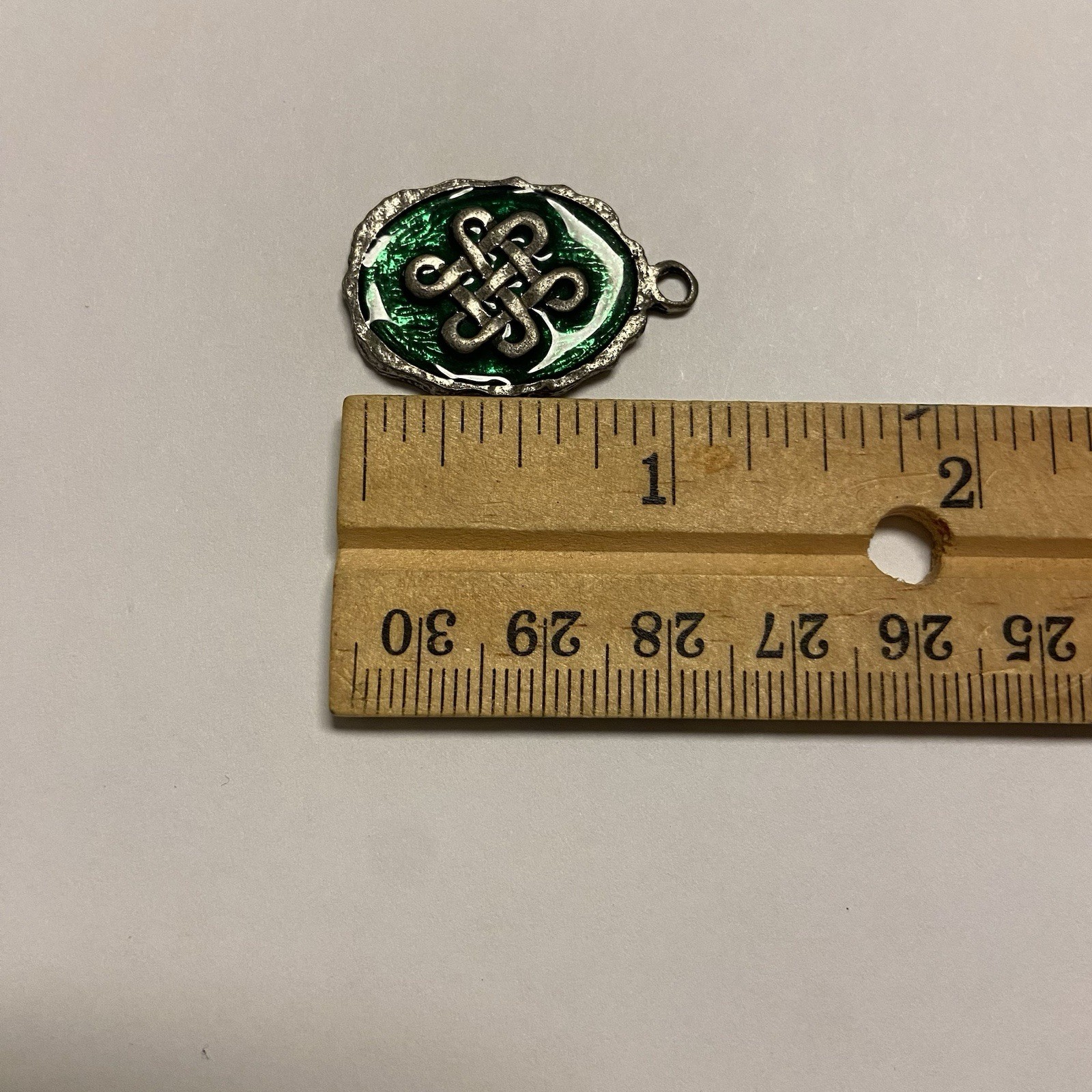 Celtic Endless Knot Pendant Green Enamel Silver Tone Womens Jewelry Signed