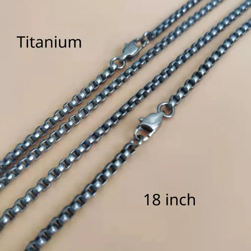 18″ Pure Titanium Box Chain Necklace 3mm Men Unisex NO Allergic Skin Care Health