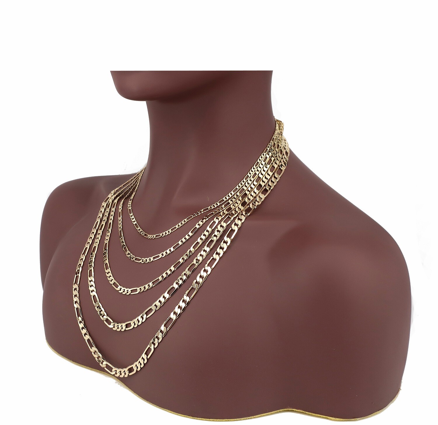 14k Italian Figaro Link Chain Necklace Bracelet 3mm 4mm 5mm 6mm Gold Plated