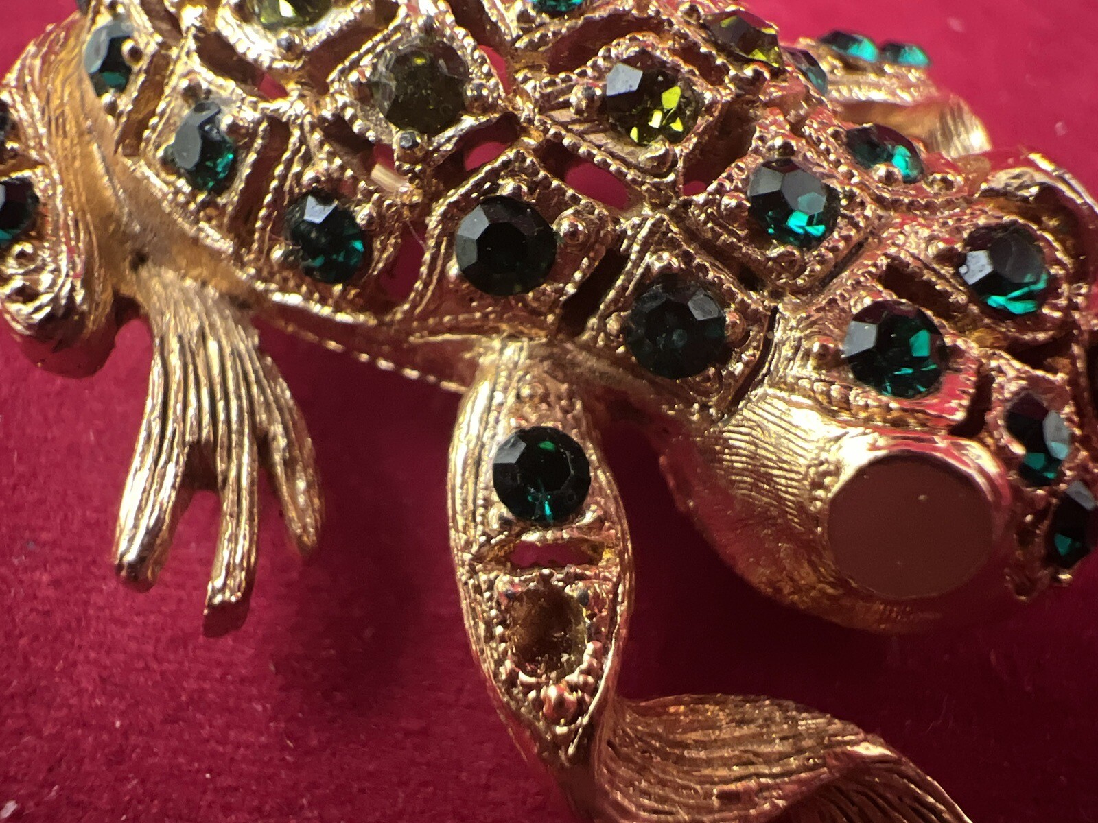 Vintage Gold Tone Rhinestone Frog Brooch Pin Jungle Minus Stones SEE IMAGES