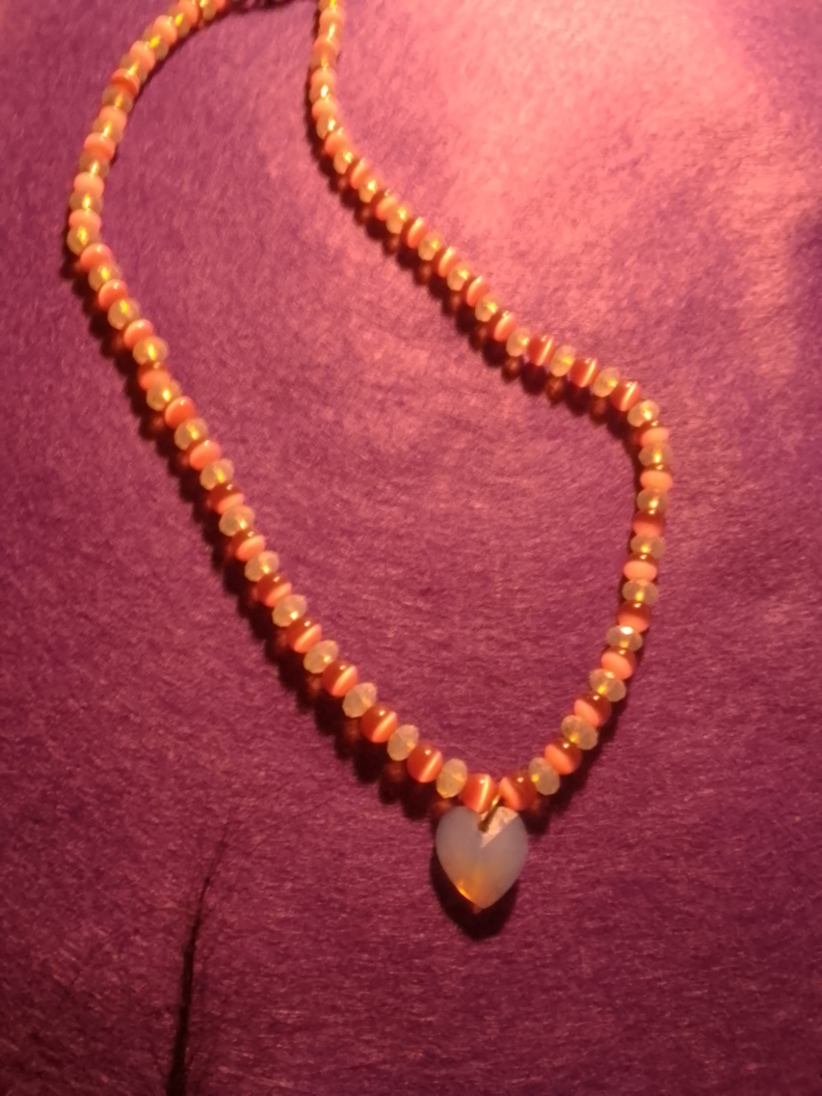 “LOVE & HEARTS” Pink Beaded Necklace White Swarovski Crystal Heart Charm Pendant