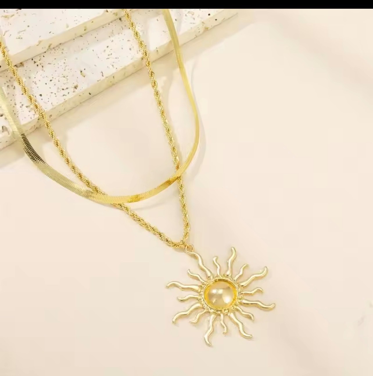 Exaggerated Big Sun Pendant Necklace for Women Trendy Double Layer Snake Bone Ch