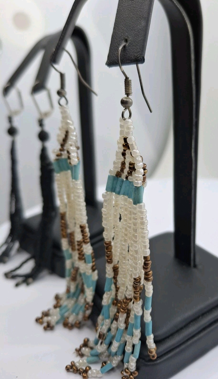 Two Pair Handbeaded Small Bead Dangle Hook Earrings