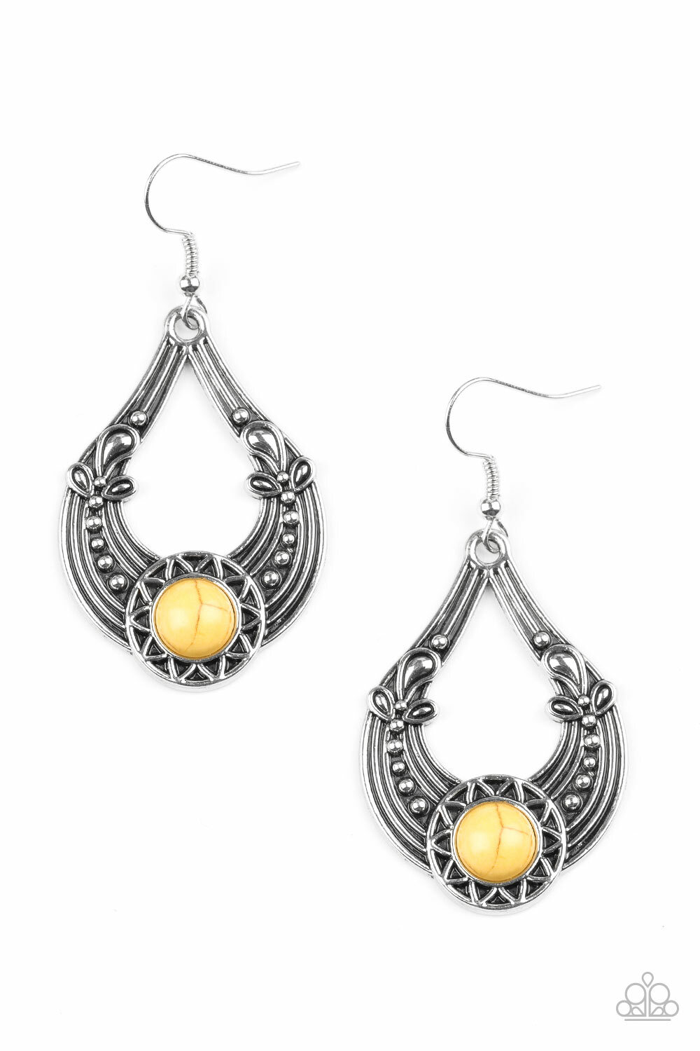 Paparazzi ~ Sol Sonata Yellow Dangle Silver Earrings (Patterns Vary)