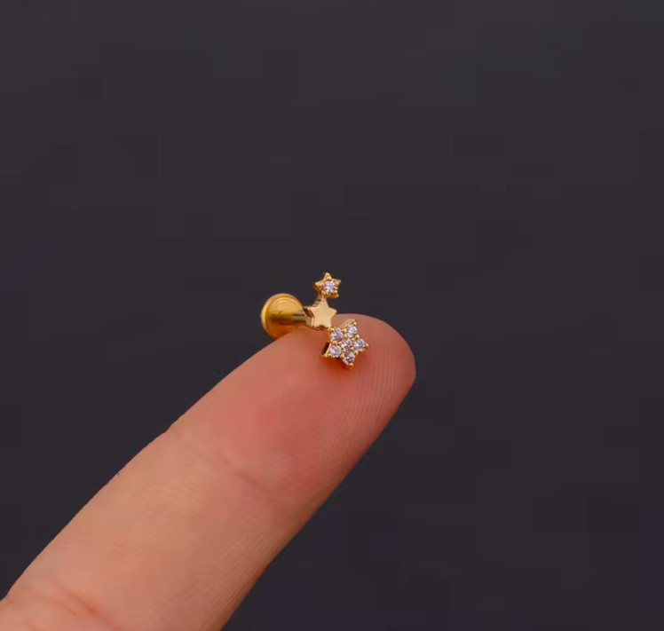 Internal Threaded Flat Back Gold Cartilage Helix Lobe Tragus Conch 16G Earrings