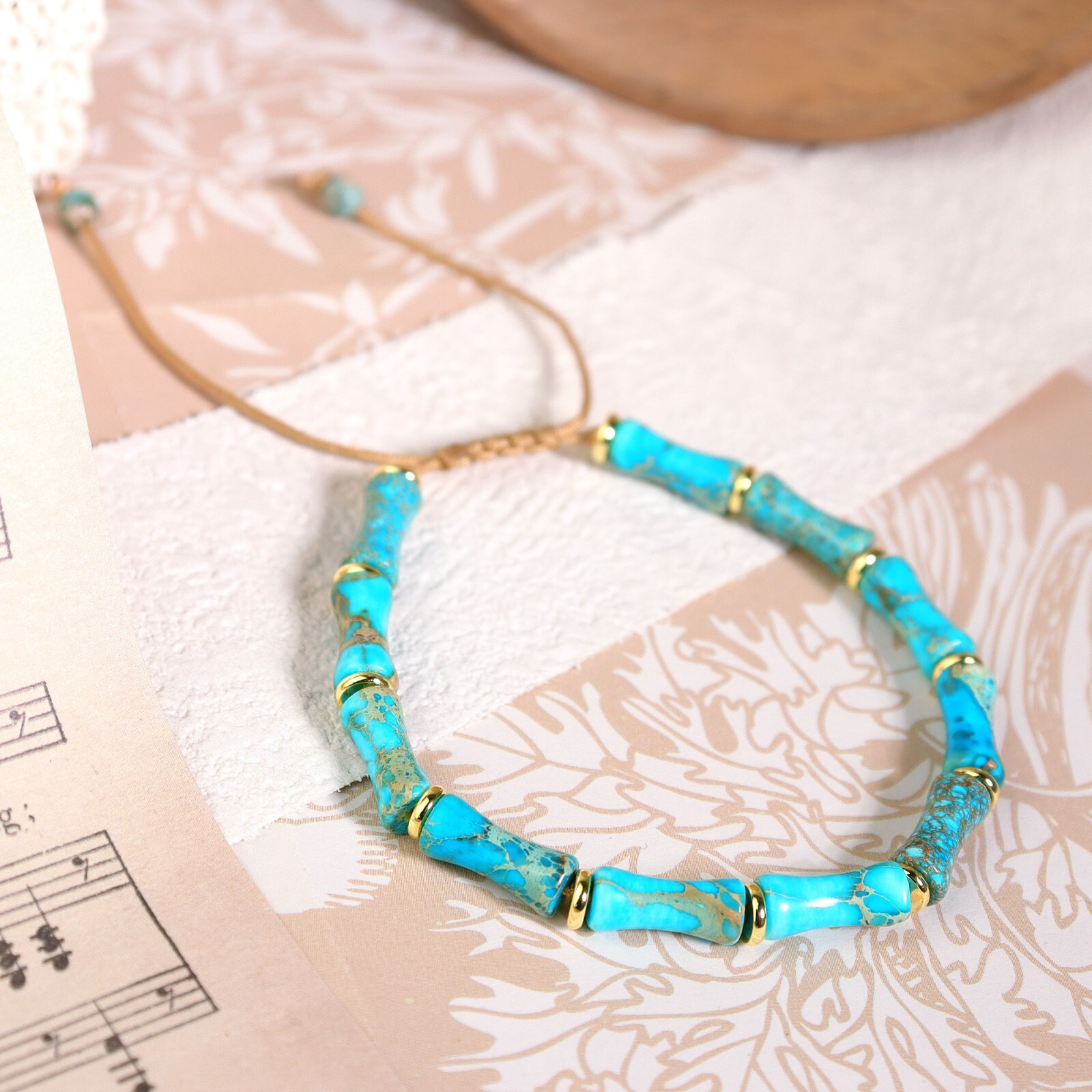 Blue Turquoise Tube Beads Gemstone Healing Inner Peace Reiki Women Men Bracelet
