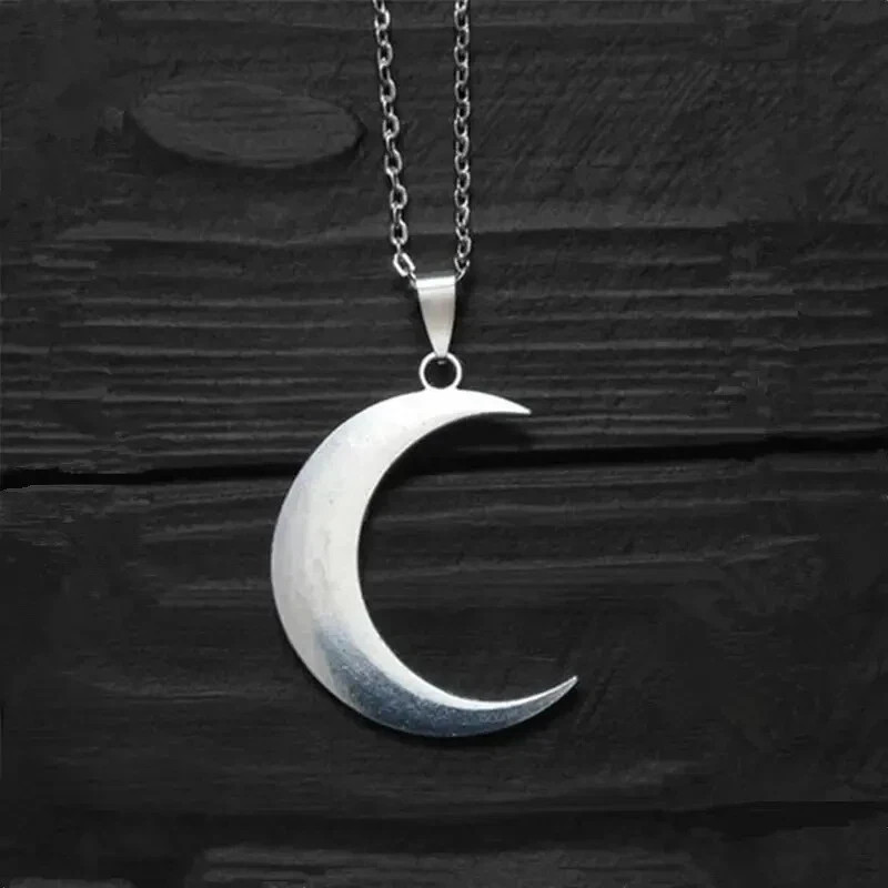 Silver Color Big Crescent Moon Necklace Gothic Style Amulet Pendant Lunar Phases