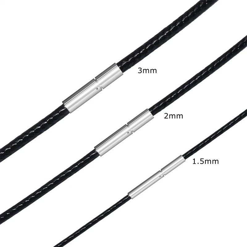 Black Rope Leather Cord Chain Necklace Stainless Steel