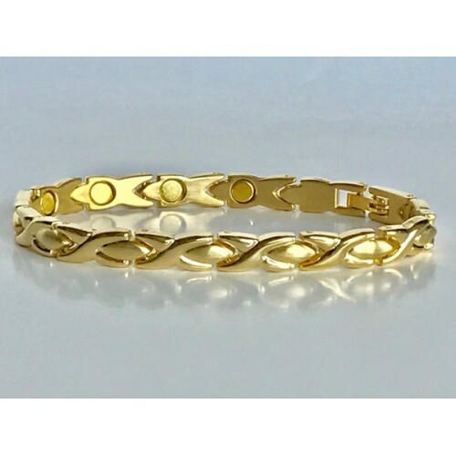 Gold Tone Kisses Hugs MAGNETIC BRACELET Size 7.5″ ARTHRITIS THERAPY ❤️Beautiful