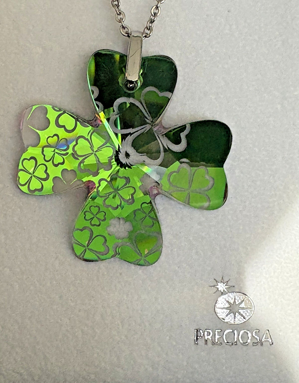Clover Crystal Pendant Necklace- Vitrail Green Preciosa Bohemian Crystal