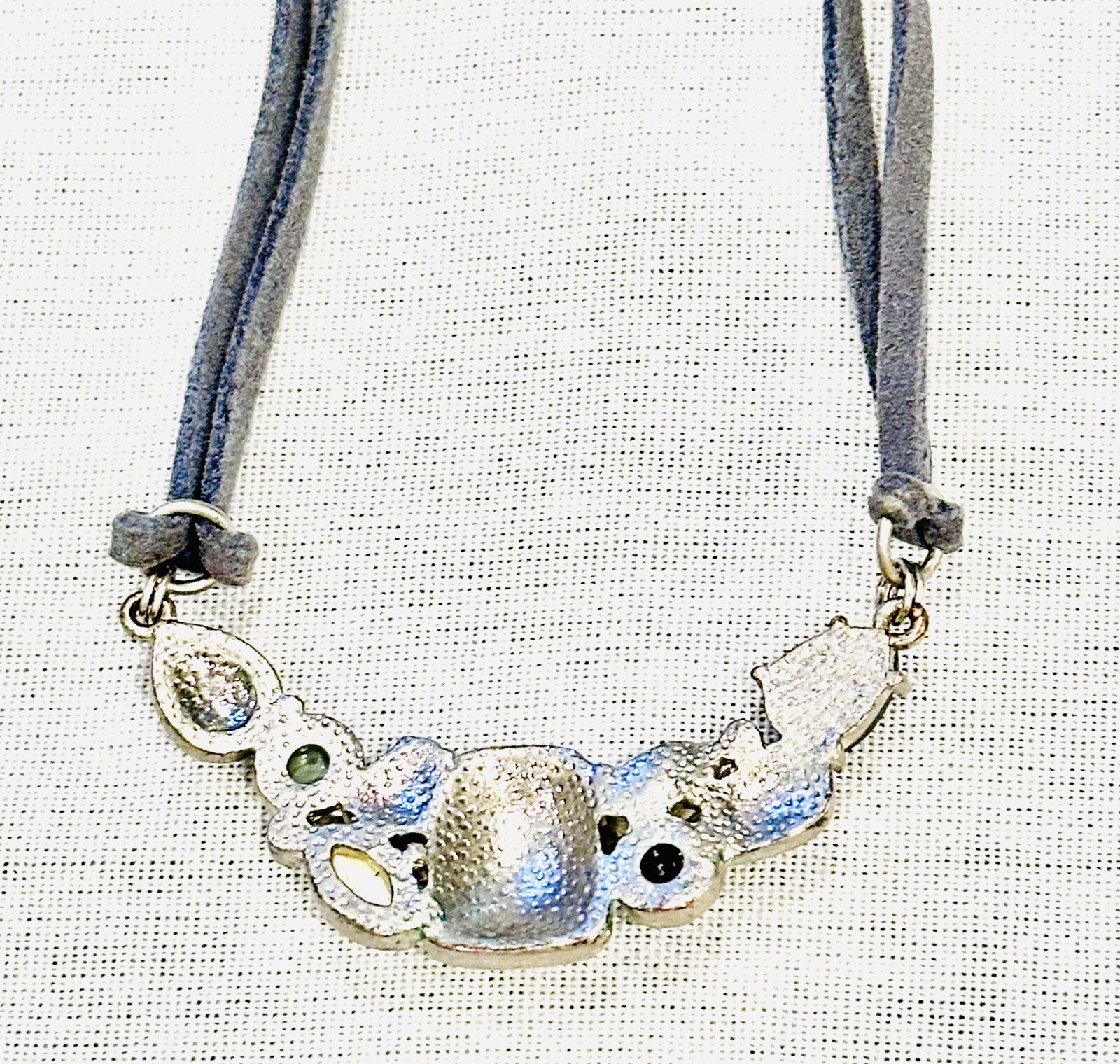 Lia Sophia Tweed Gray/Black Resin & Crystal Accent Stones Double Suede Necklace