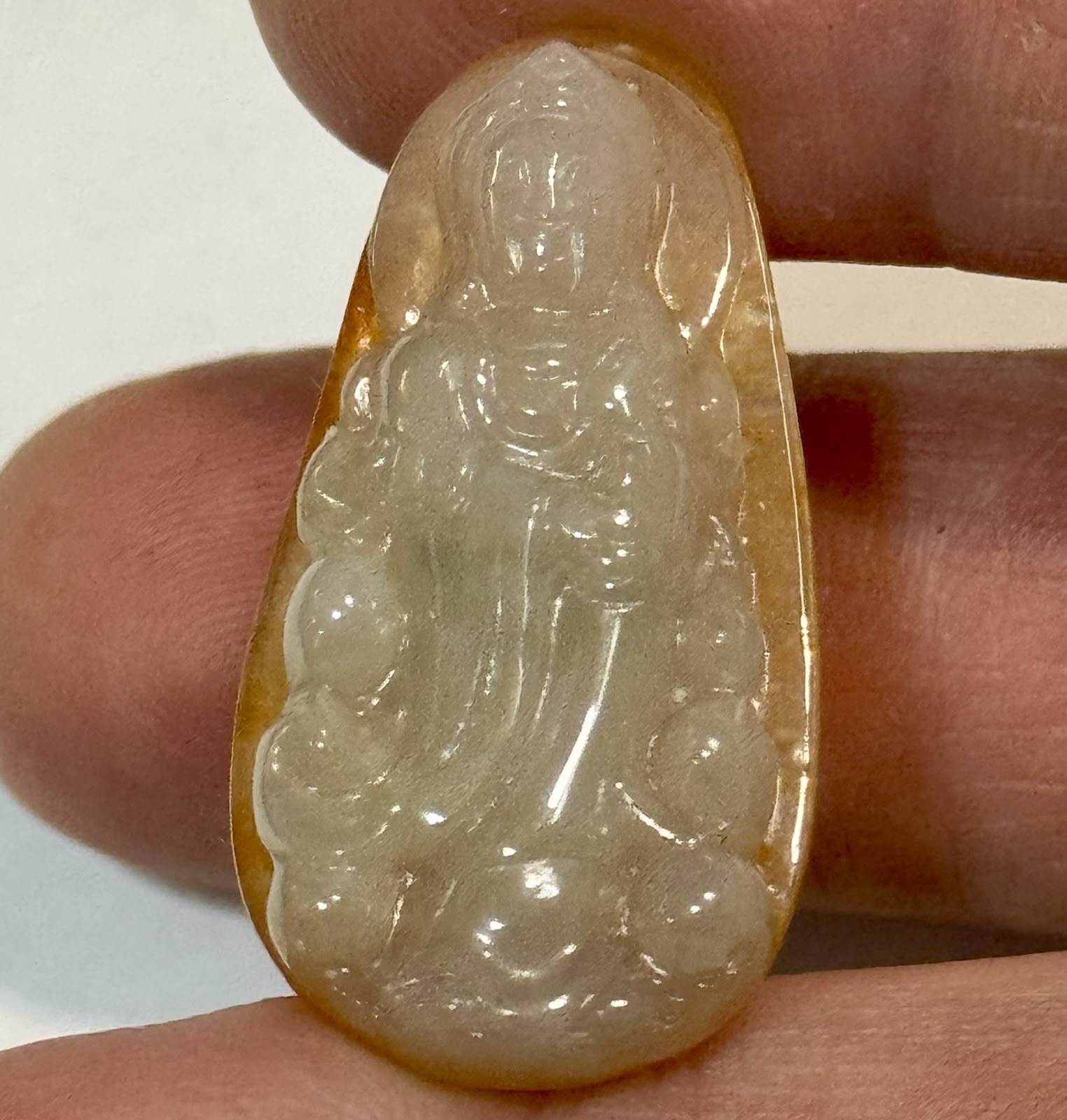 Natural Burmese Transparent Golden Clear Jadeite Jade A Pendant Guanyin Kwan Yin