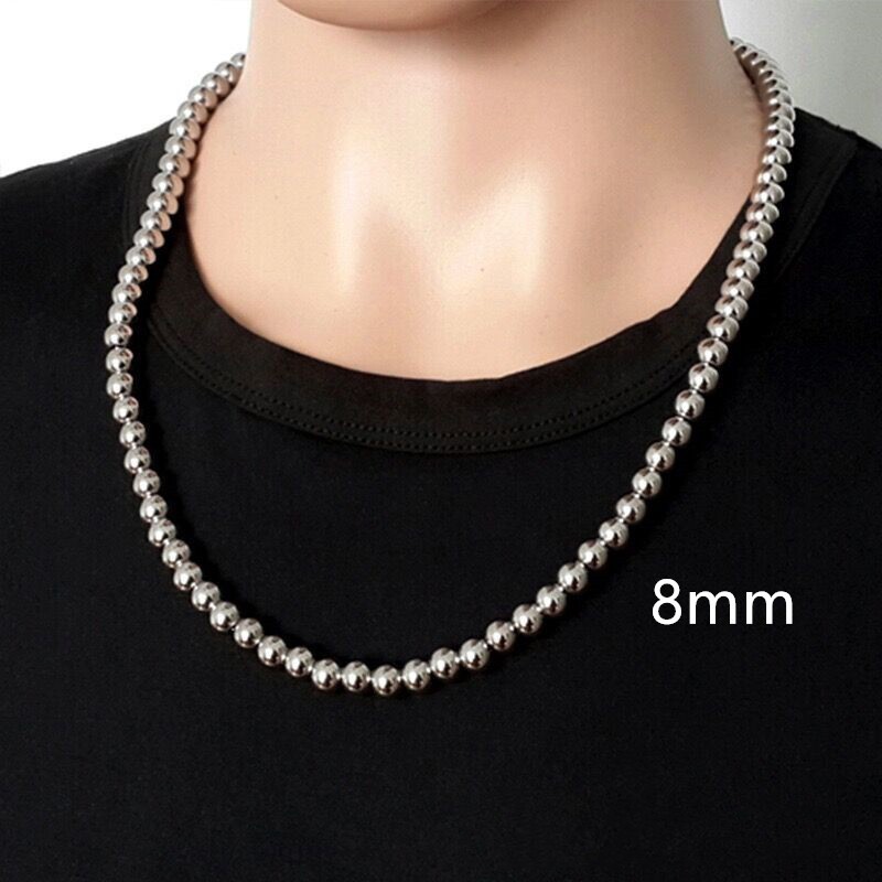 4/6/8/10mm Real Stainless Steel Solid Heavy Bead Ball Chain Necklace Link
