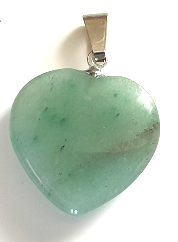 Gemstone Heart Pendant Green Aventurine Beautiful .75″ w/ Silver Tone Bail