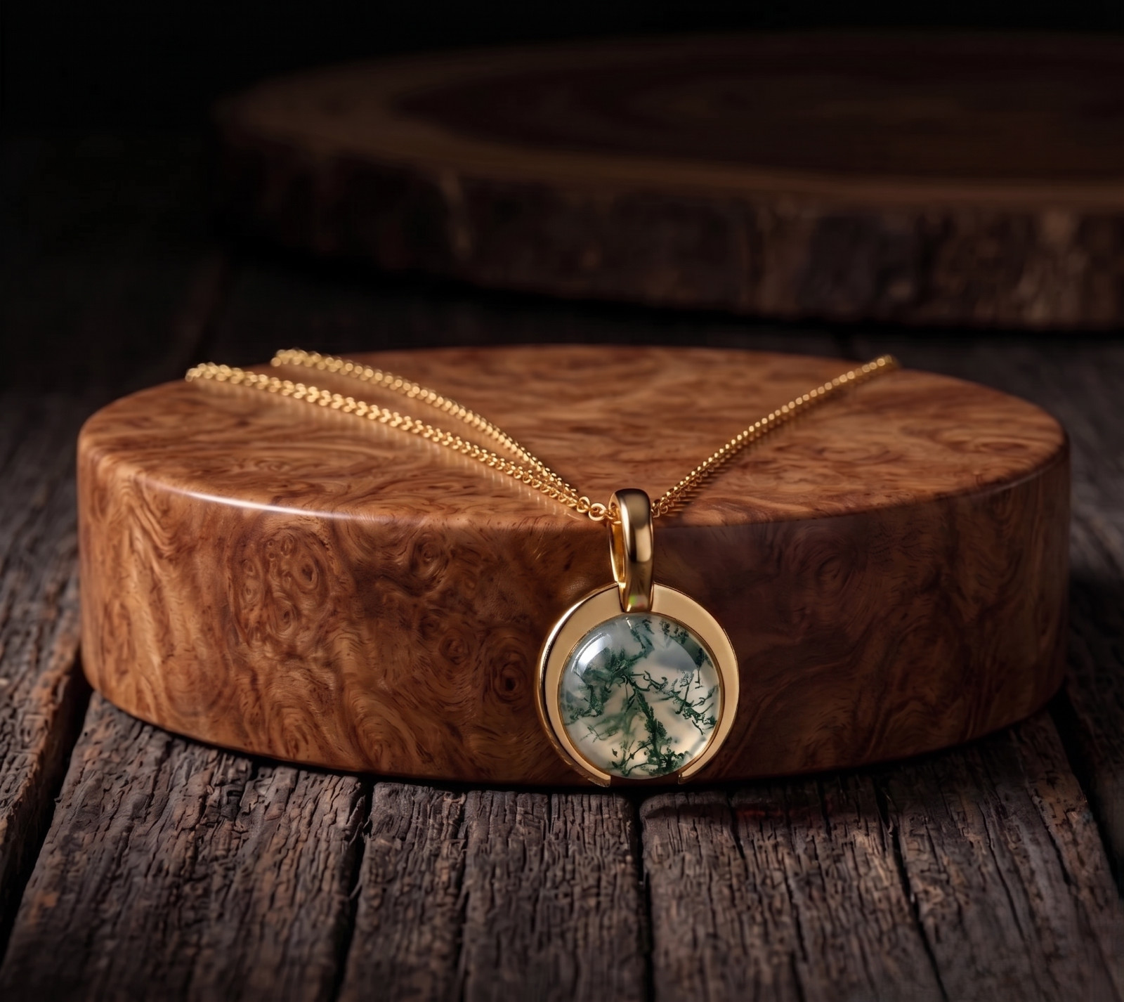 Green Moss Agate 18k Gold Filled Pendant Womens Moss Agate Pendant Gift For Her