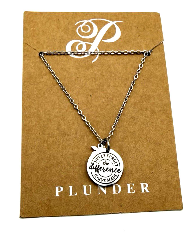 NWT Plunder 18″ Silver Tone Inspirational “Never Forget..” Pendant Necklace