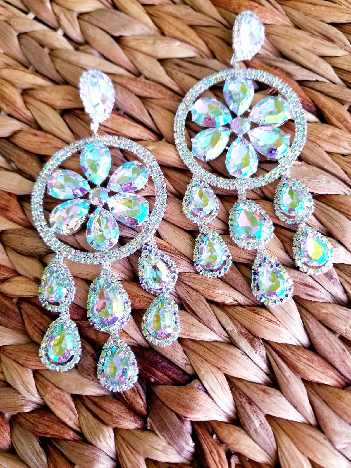 AB Iridescent Rhinestone Chandelier Drop Dangle Earrings 5.5 inch Jewelry