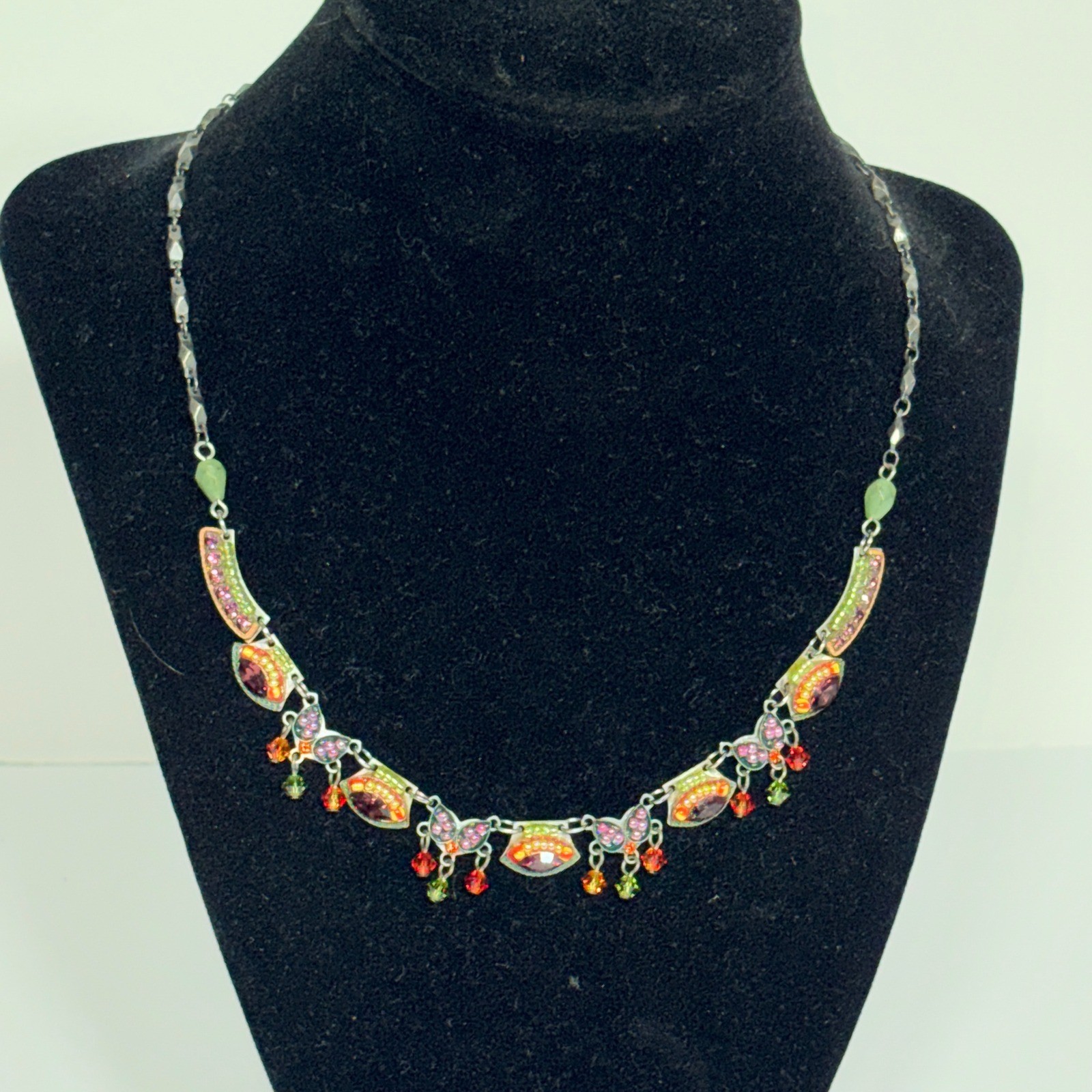 ADAYA Eye Necklace ~ Bead Mosaic by Israeli Artisan ~ Multicolor Crystals