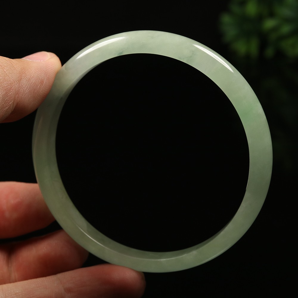 64mm White Green Icy Jadeite Jade Bangle Bracelet Burma Jade Bracelet A-14091