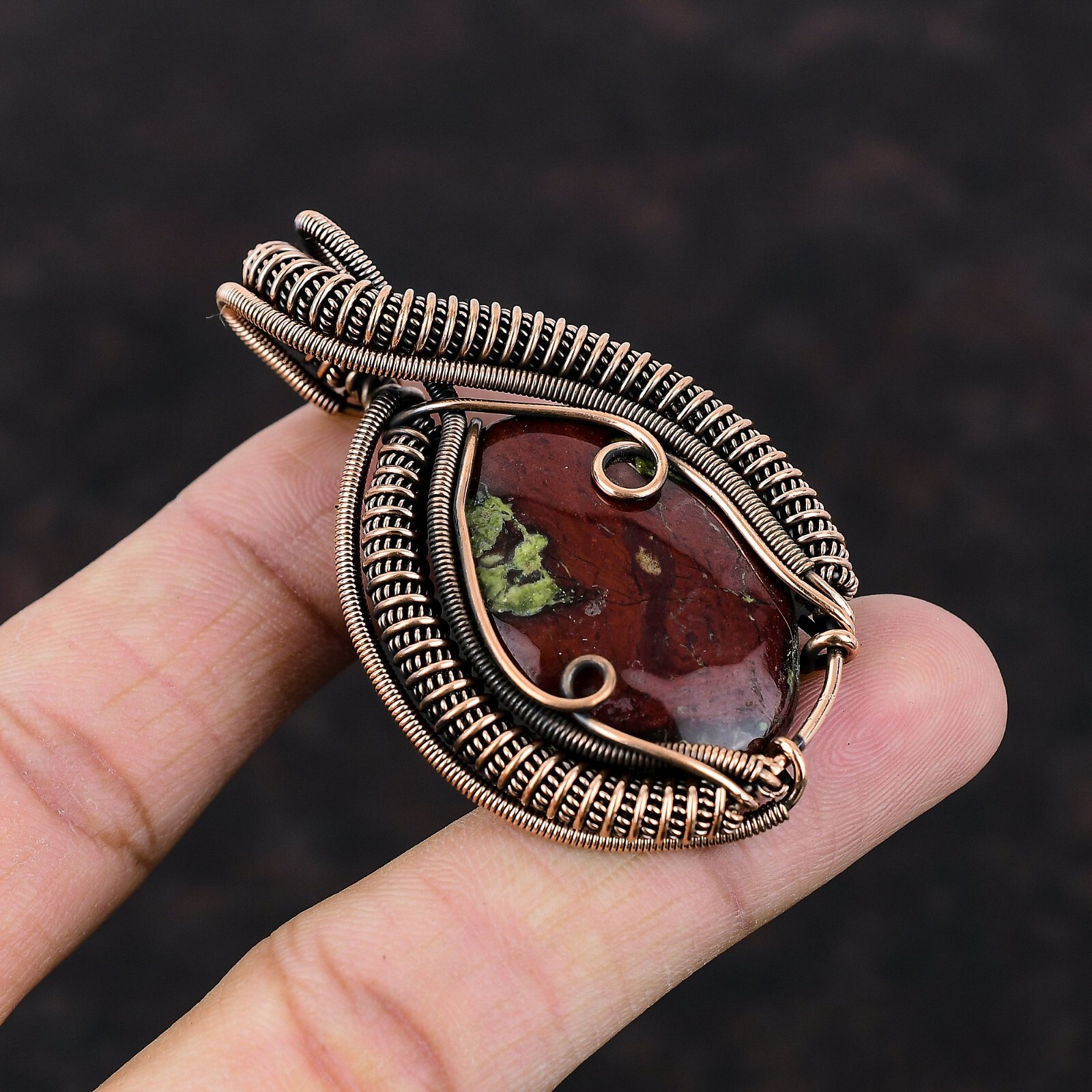 Women Day Gift Dragon Bloodstone Copper Gift For Mom Wire Wrapped Pendant 2.44″